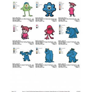 Package 9 Monsters inc 01 Embroidery Designs